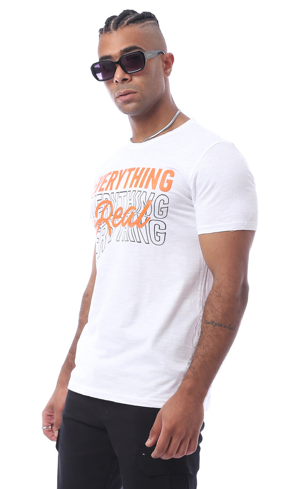 تيشيرت بقصة عادية سهل الارتداء أبيض مطبوع