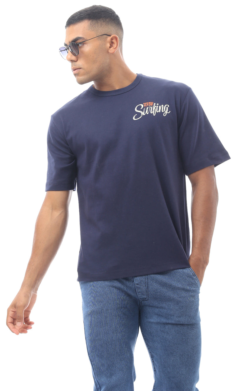 تيشيرت أسود مطبوع من الأمام & الخلف سهل الارتداء