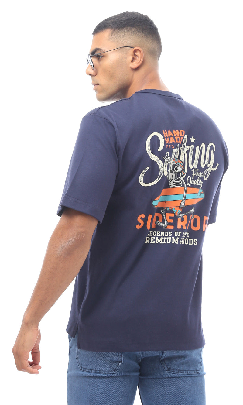 تيشيرت أسود مطبوع من الأمام & الخلف سهل الارتداء