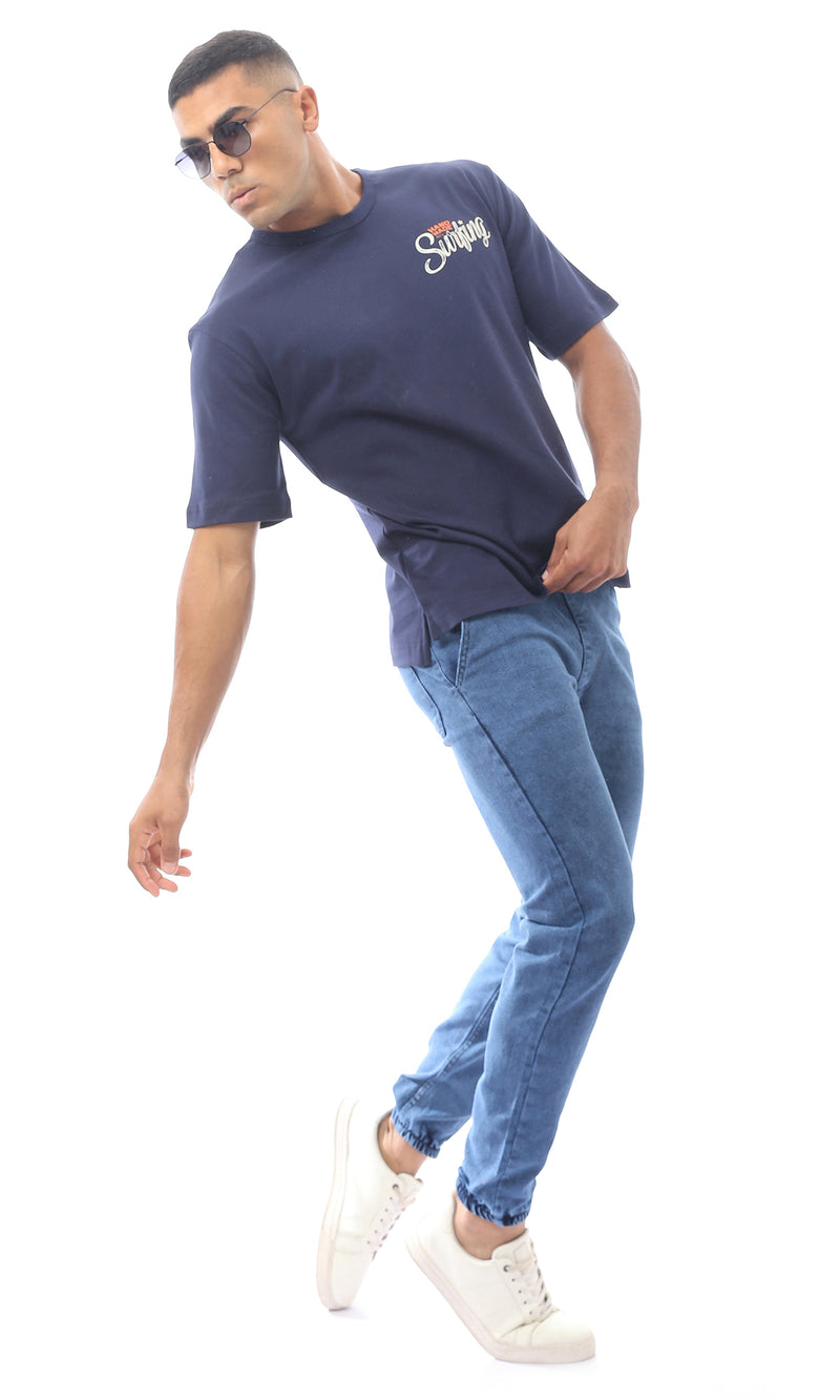 تيشيرت أسود مطبوع من الأمام & الخلف سهل الارتداء