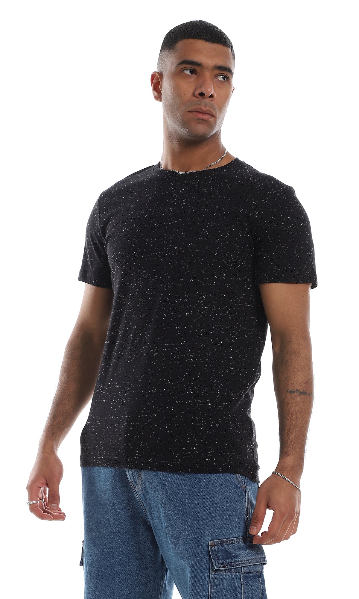 O164013 Round Short Sleeves Basic Heather Black T-Shirt