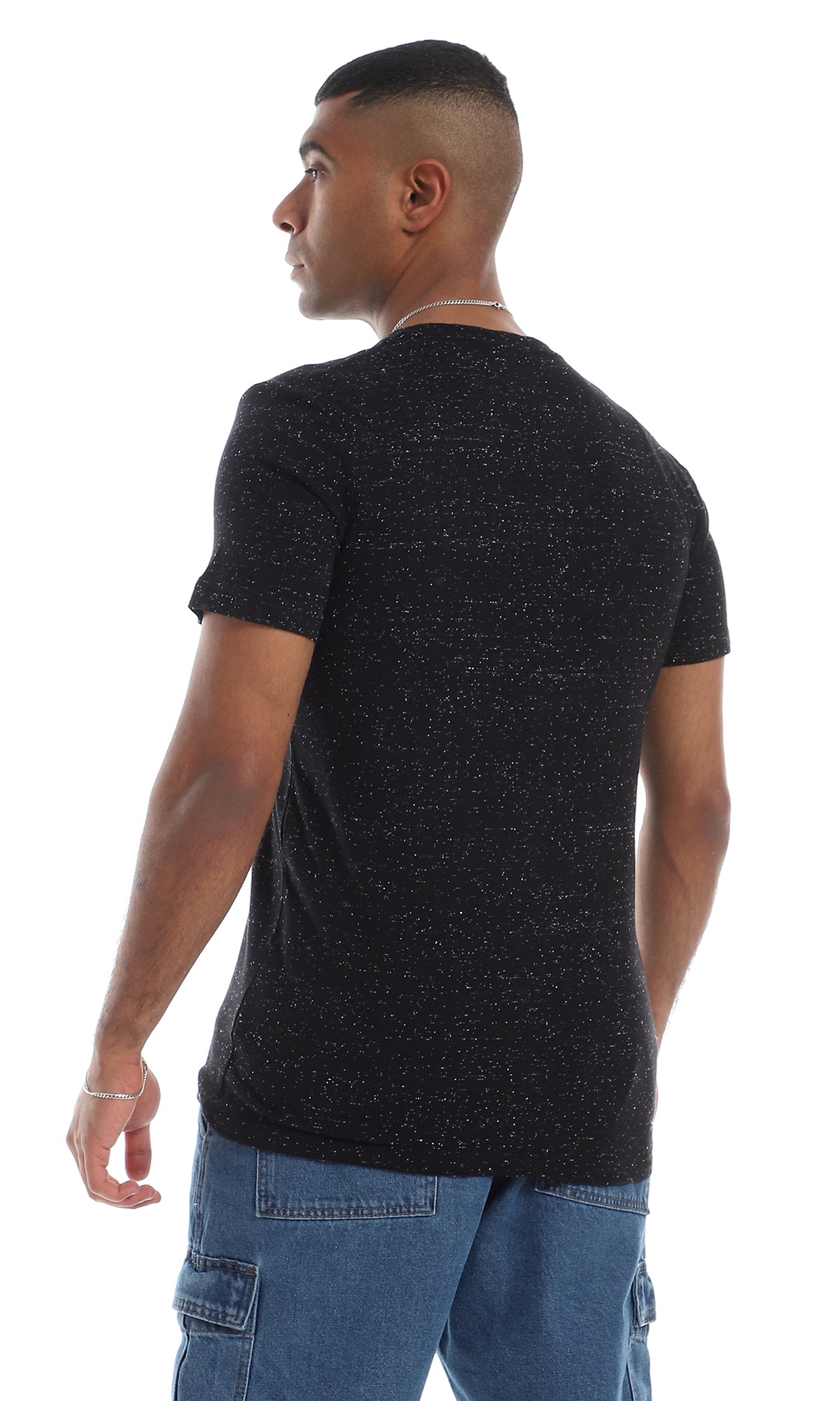 O164013 Round Short Sleeves Basic Heather Black T-Shirt