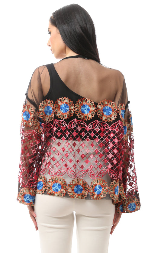 كارديجان قطن مريح أسود بأزهار