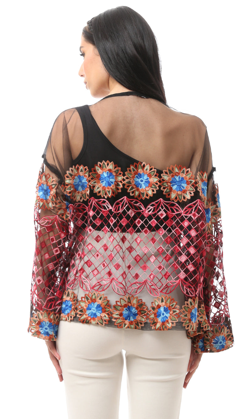 كارديجان قطن مريح أسود بأزهار