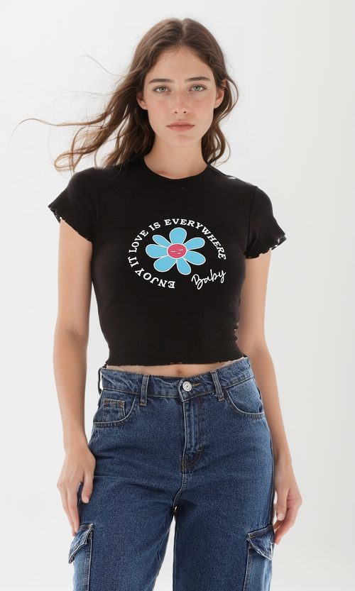 o164647-flower-printed-slip-on-tee-black-women-short-sleeve-t-shirt