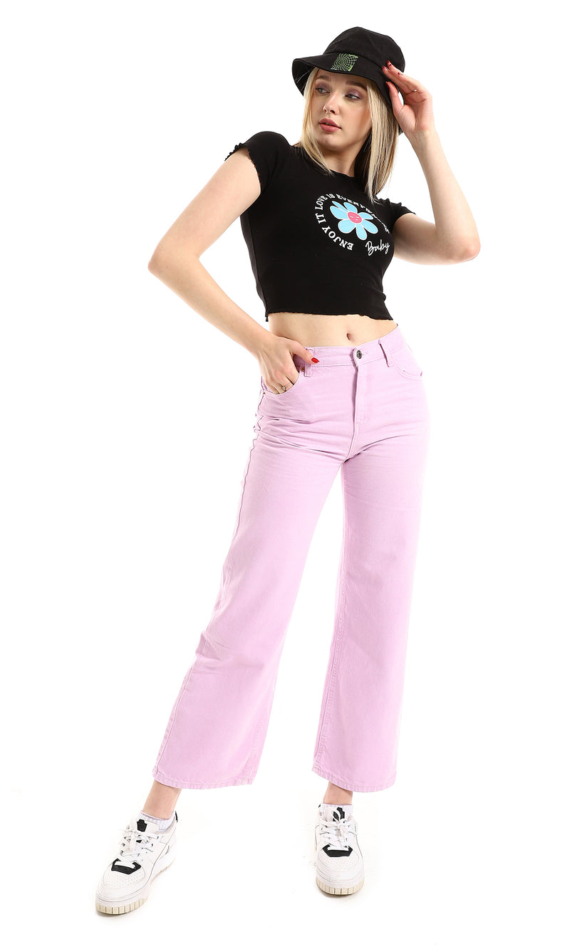 o164647-flower-printed-slip-on-tee-black-women-short-sleeve-t-shirt