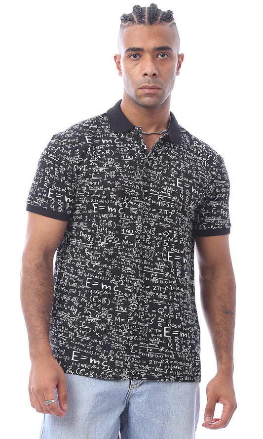O164771 Self Patterned Black Polo Shirt