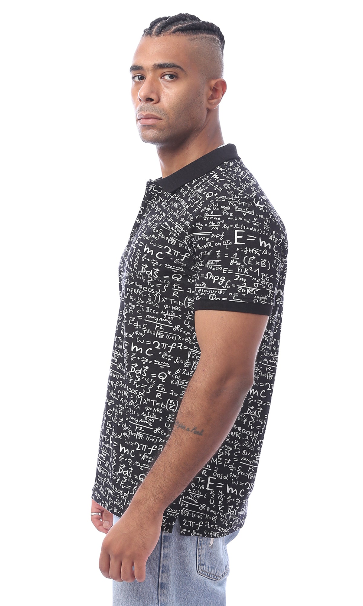 O164771 Self Patterned Black Polo Shirt