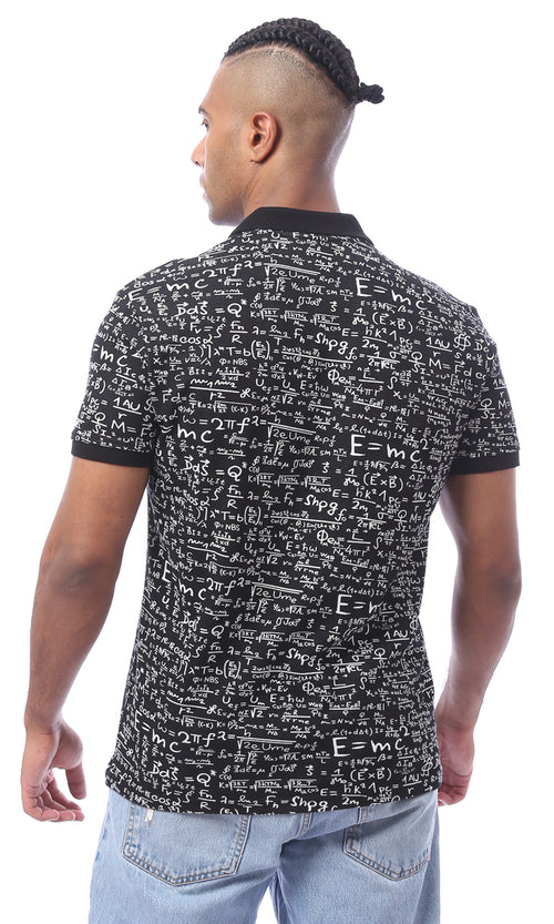 O164771 Self Patterned Black Polo Shirt