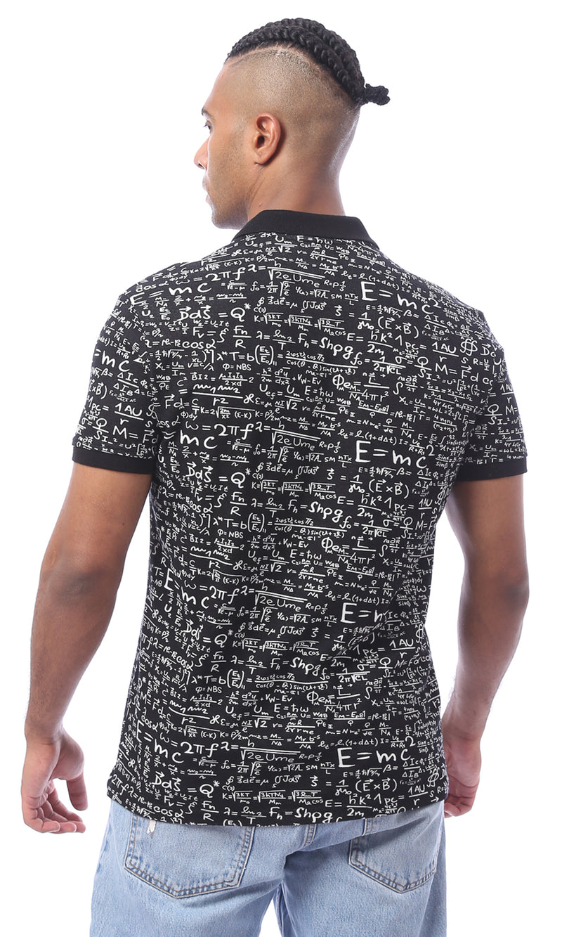 O164771 Self Patterned Black Polo Shirt