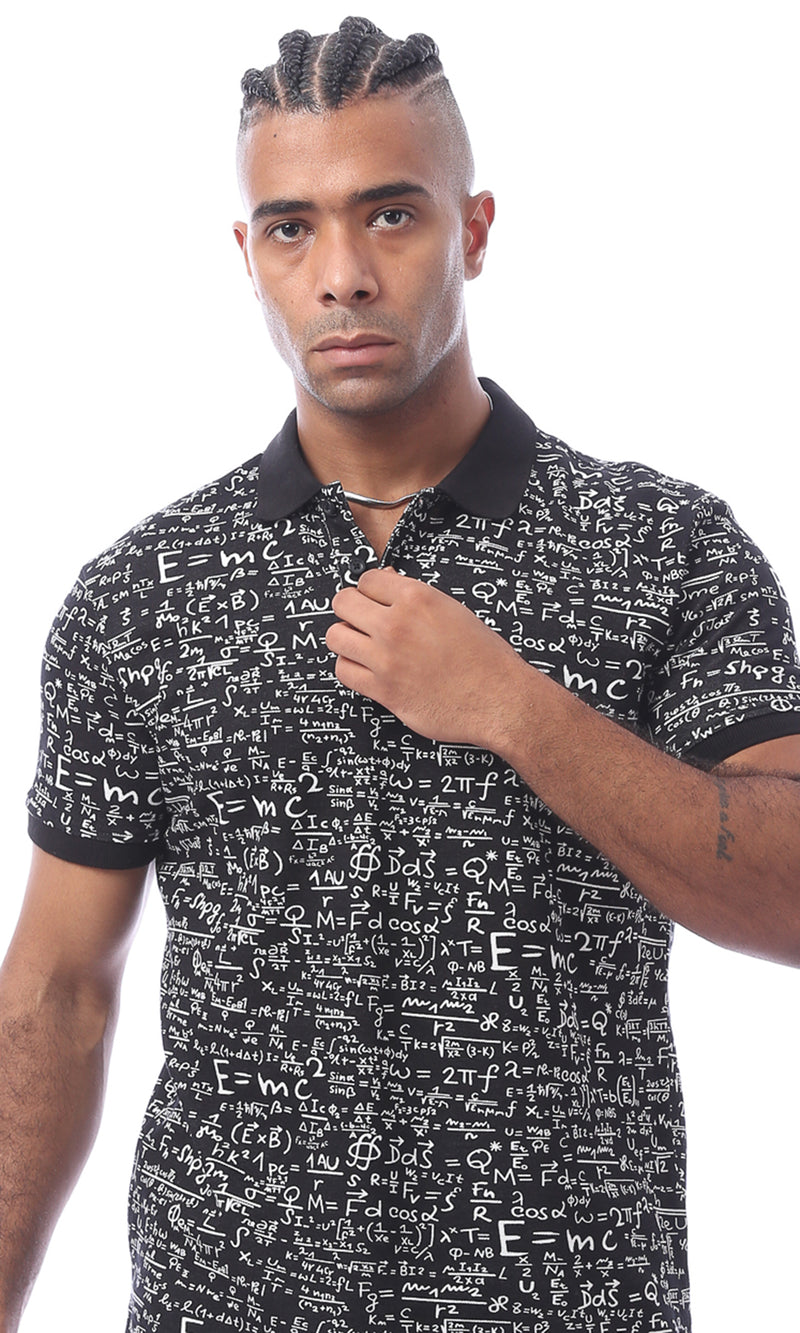 O164771 Self Patterned Black Polo Shirt