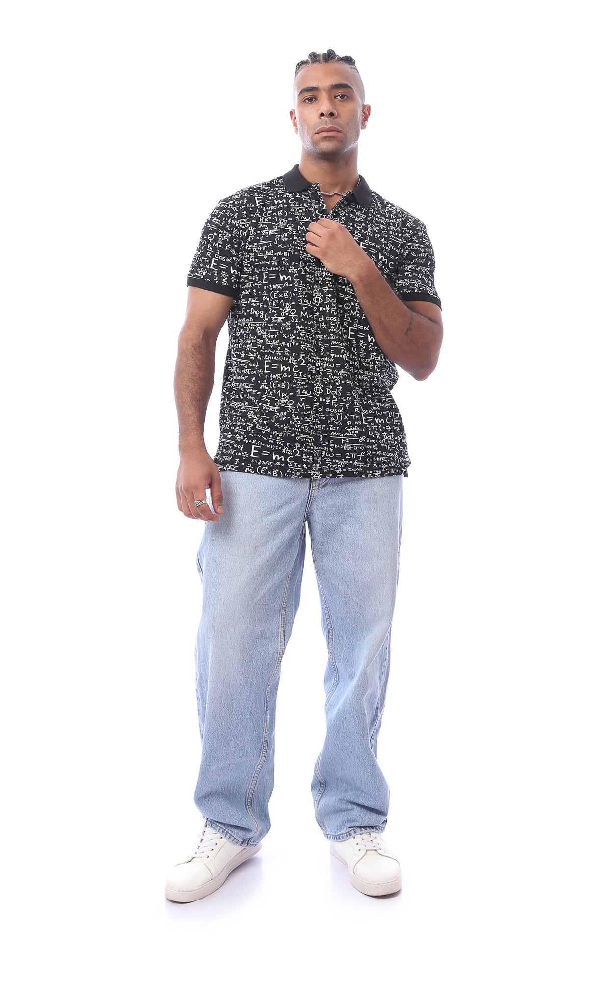 O164771 Self Patterned Black Polo Shirt