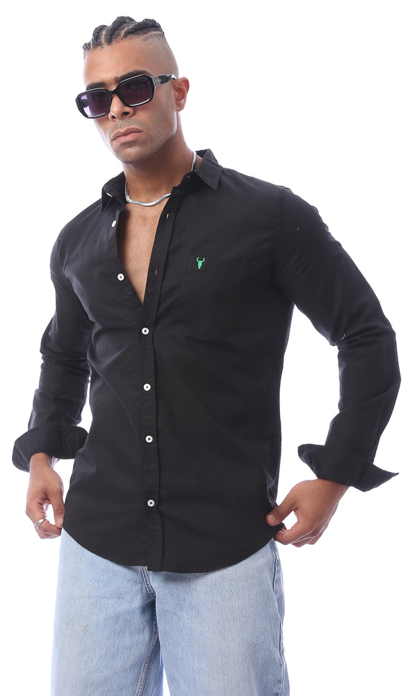 قميص صيفي أسود سادة بأزرار