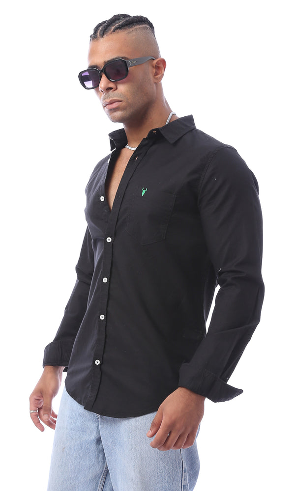 قميص صيفي أسود سادة بأزرار