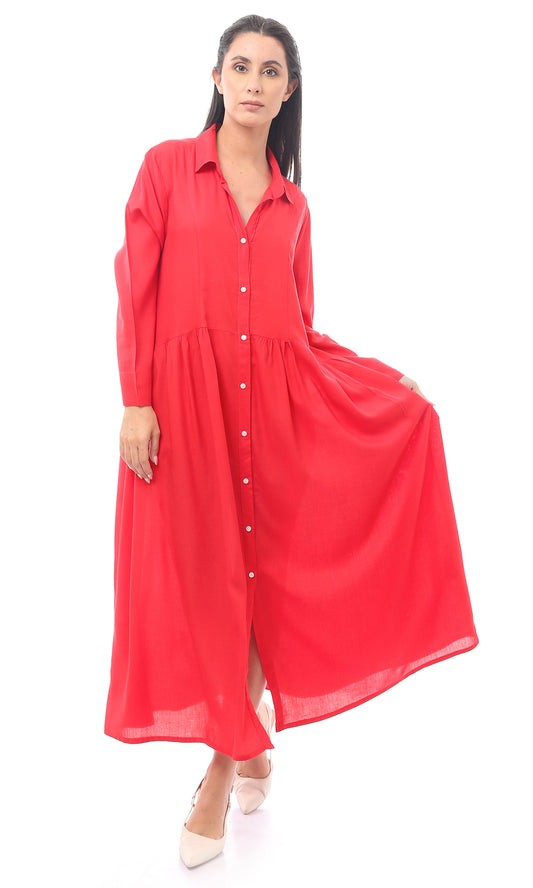 فستان كاجوال تريكو بأزرار أحمر