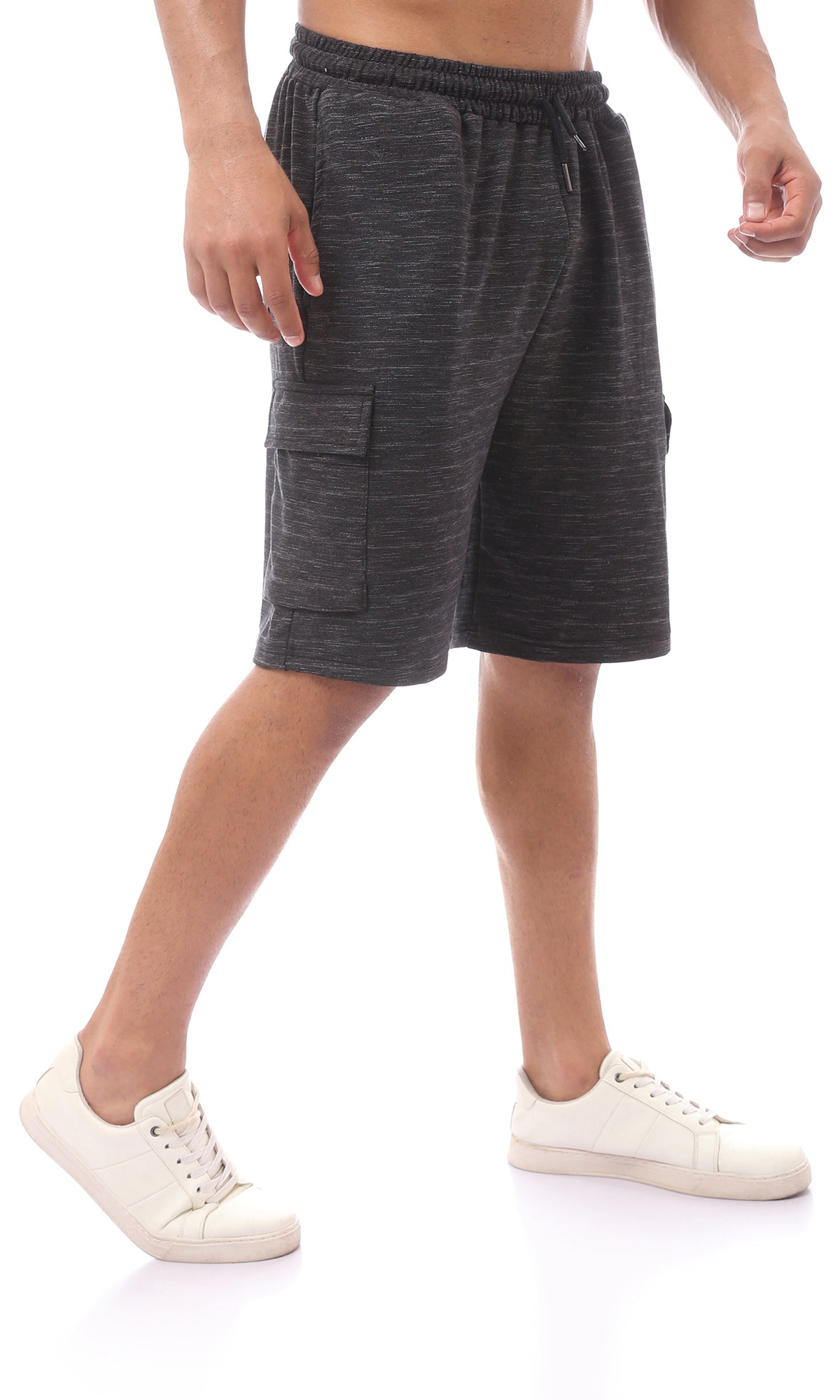 O165554 Cotton Black Slip On Patterned Shorts