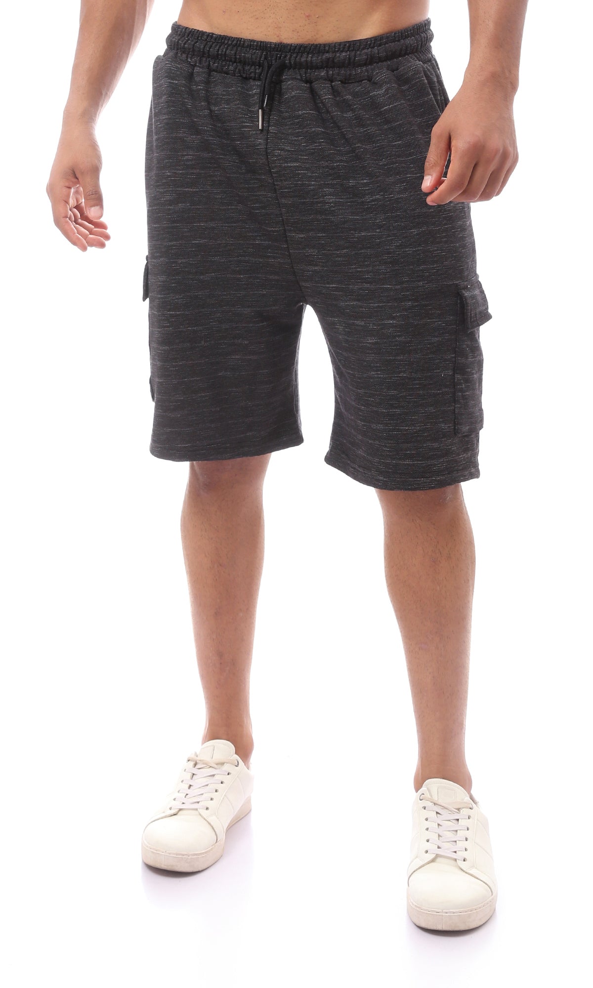 O165554 Cotton Black Slip On Patterned Shorts