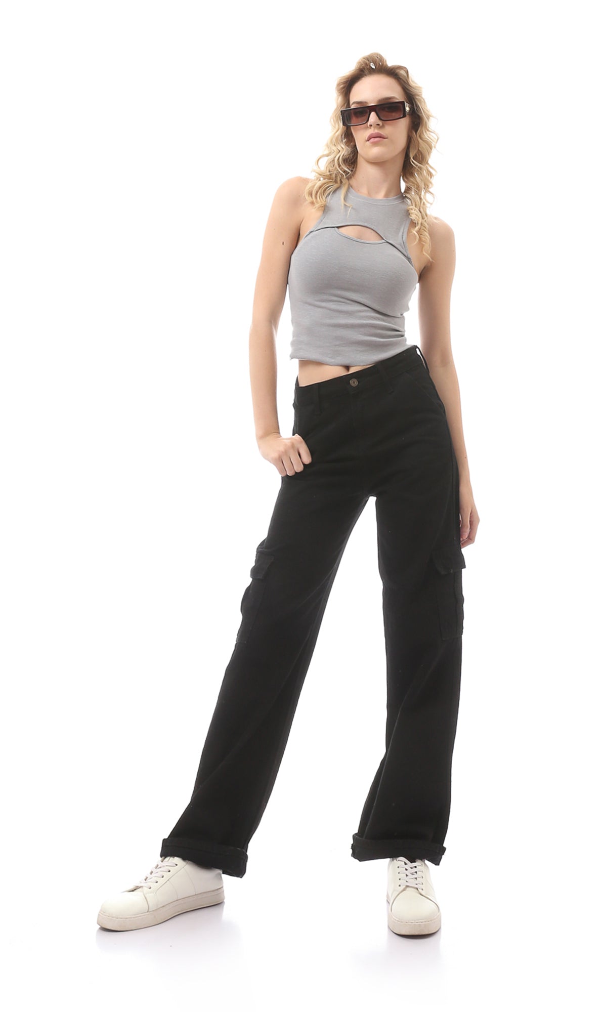 O166346 Heather Grey Tight Sleeveless Top