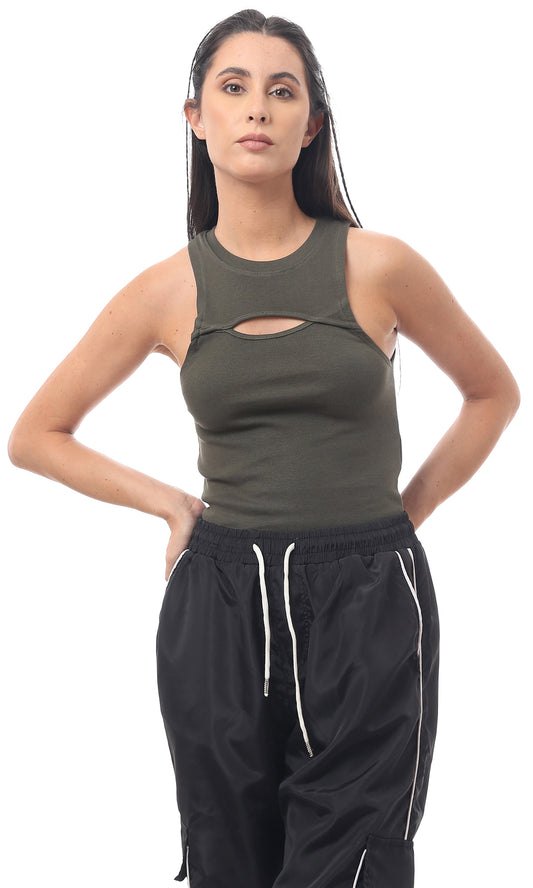 O166357 Cotton Slip On Olive Sleeveless Top