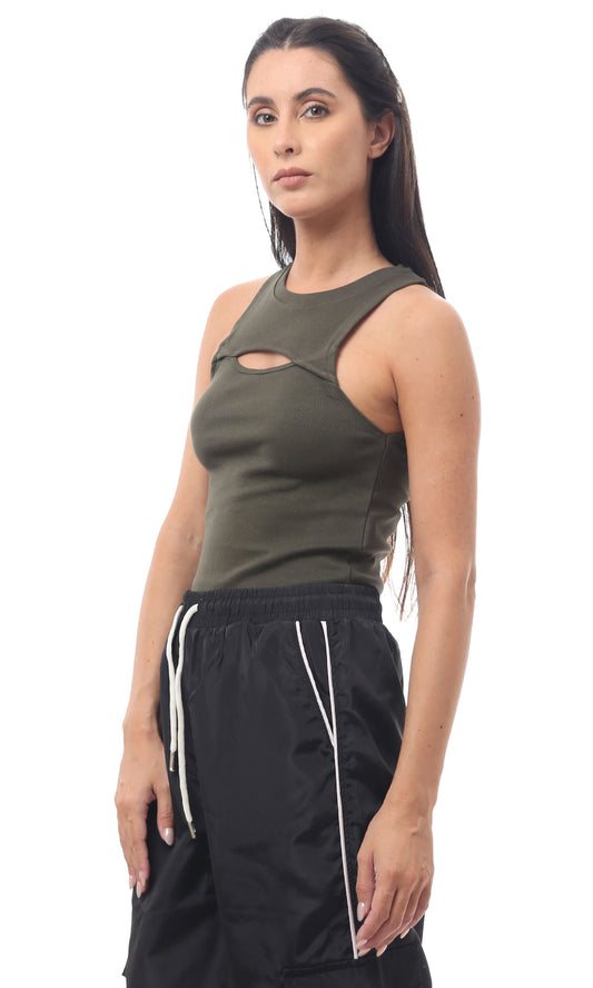 O166357 Cotton Slip On Olive Sleeveless Top