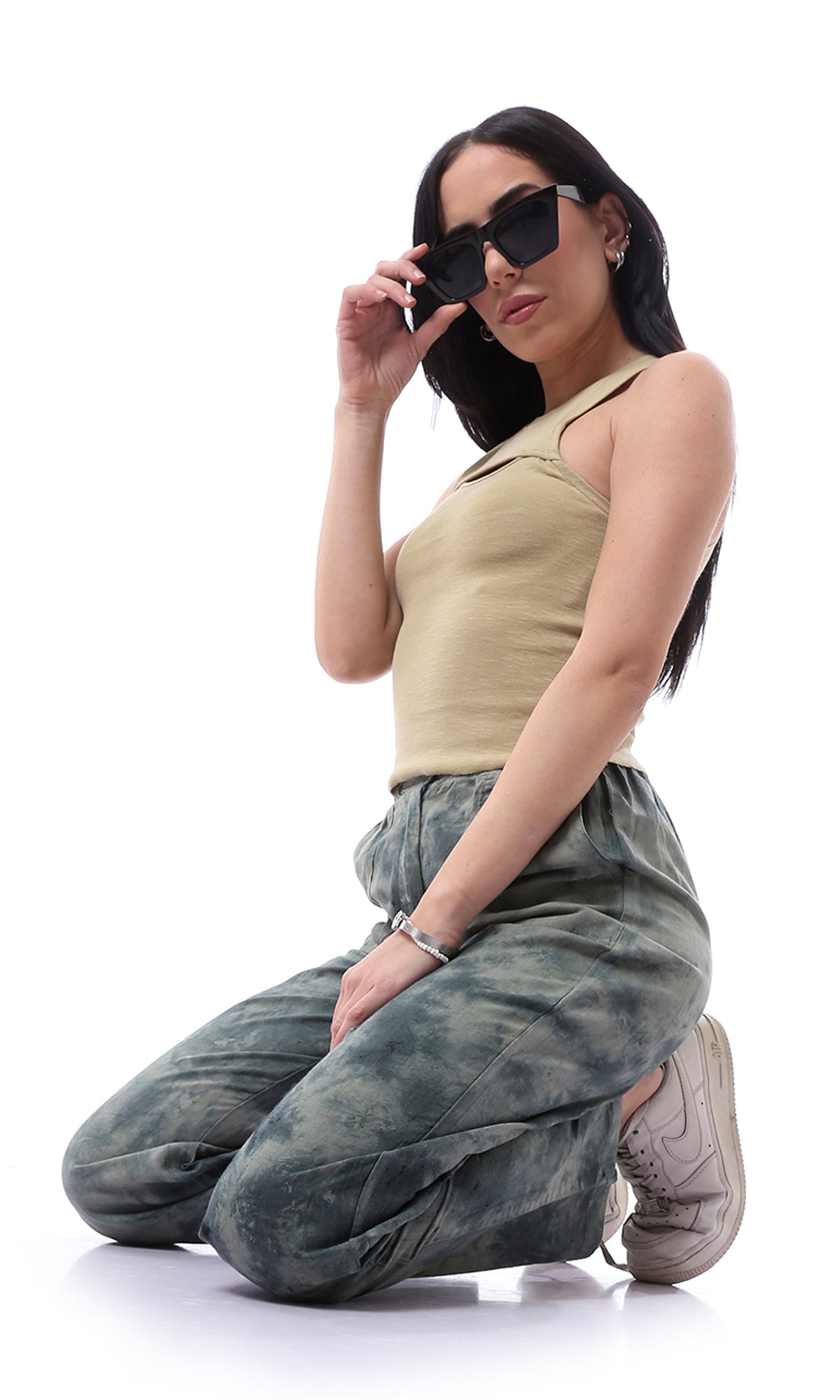 O166358 Open Chest Sleeveless Feminine Top - Pale Olive