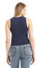 O166366 Navy Blue Ribbed Sleeveless Key Hole Top