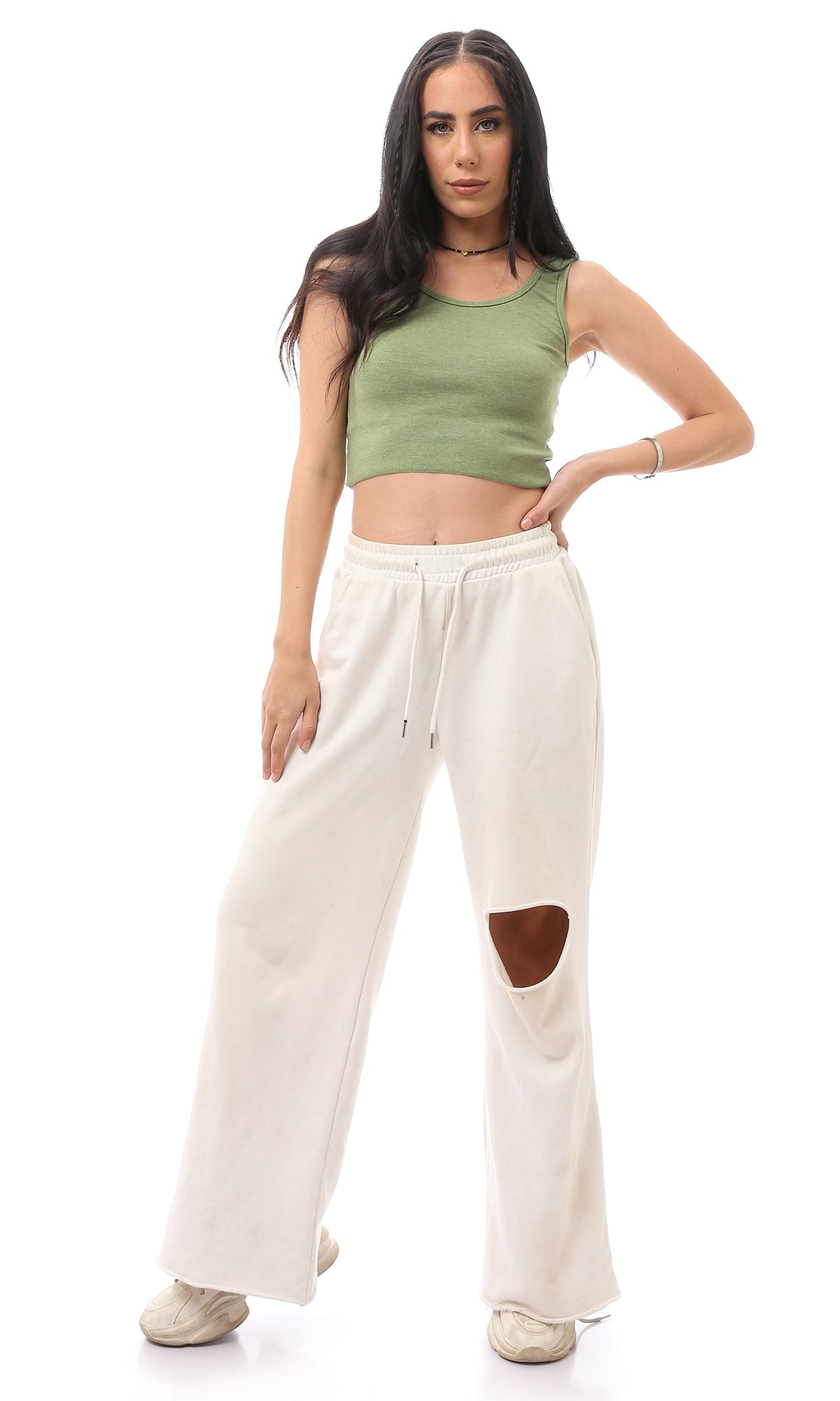 O166383 Heather Olive Fancy Cotton Cropped Top