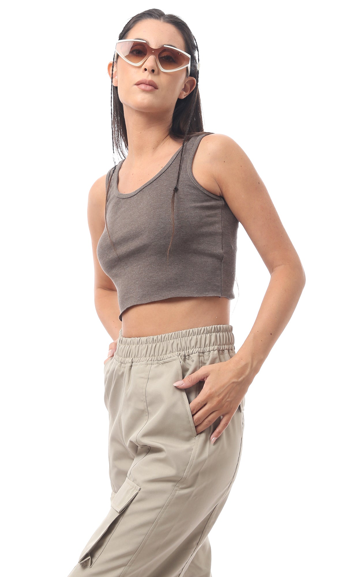 O166389 Heather Grey Slip On Cropped Top