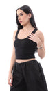O166398 Wide Round Neck Black Sleeveless Tank Top