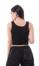 O166398 Wide Round Neck Black Sleeveless Tank Top