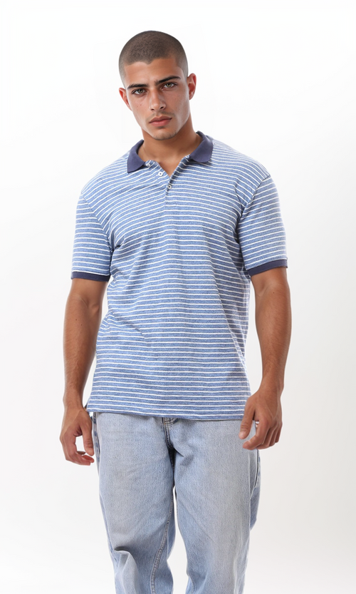 O166402 Bi-Tone Striped Light Blue & White Polo Shirt