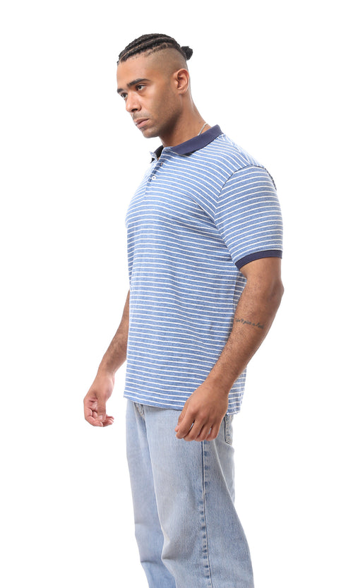 O166402 Bi-Tone Striped Light Blue & White Polo Shirt