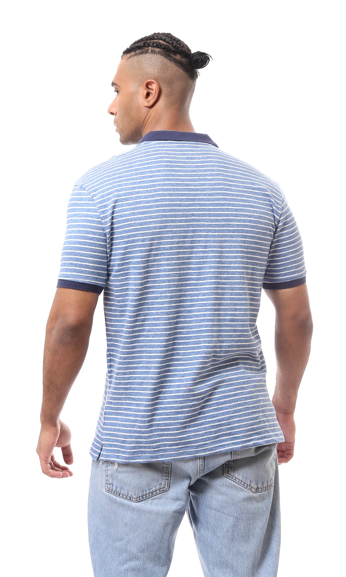 O166402 Bi-Tone Striped Light Blue & White Polo Shirt