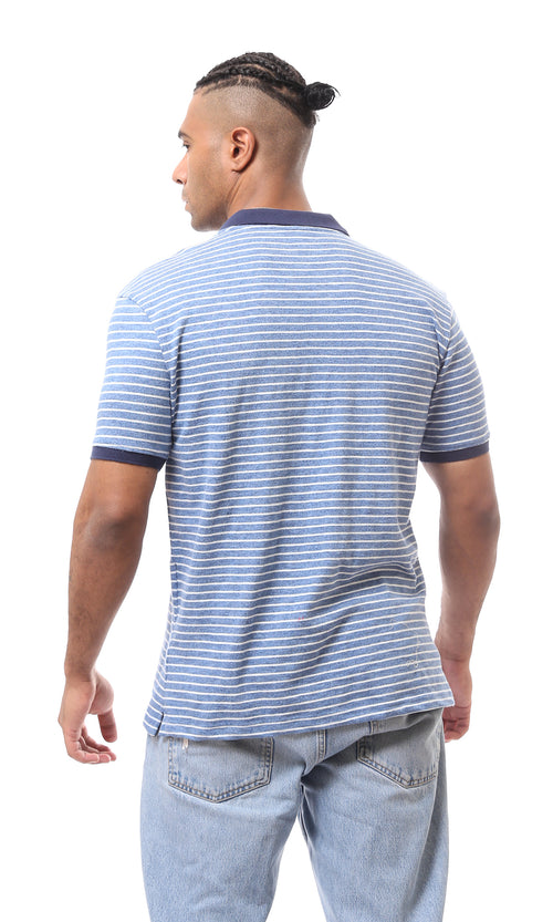 O166402 Bi-Tone Striped Light Blue & White Polo Shirt