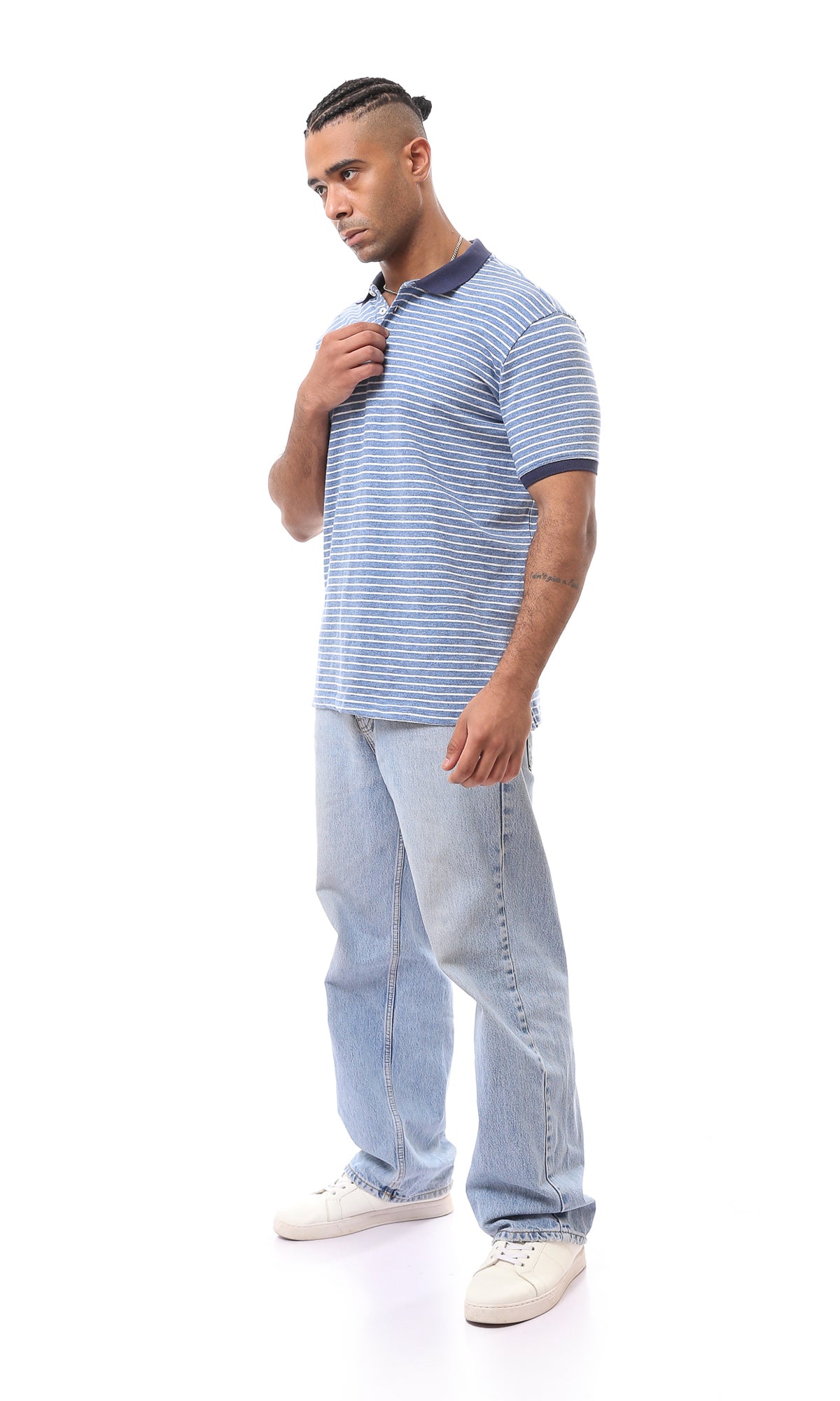 O166402 Bi-Tone Striped Light Blue & White Polo Shirt