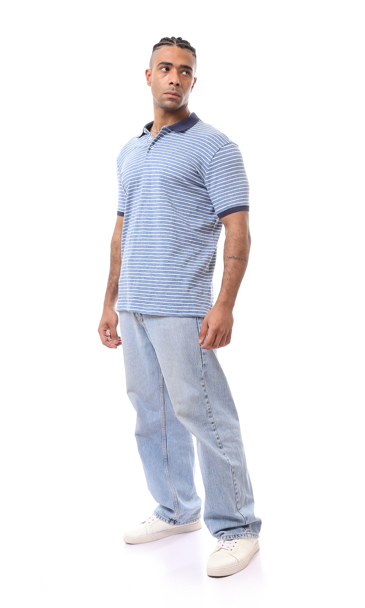 O166402 Bi-Tone Striped Light Blue & White Polo Shirt