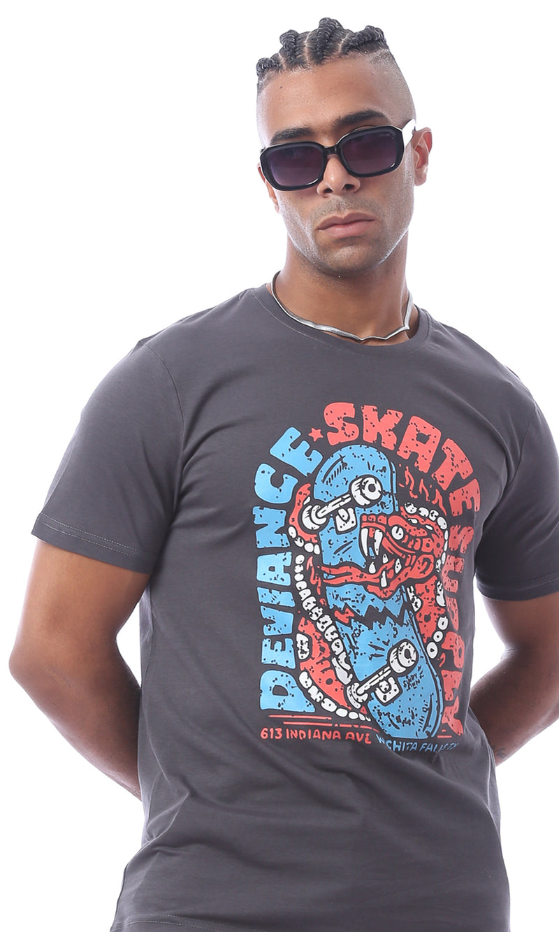 O167307 Dark Greyprinted Summer Slip On Comfy Tee