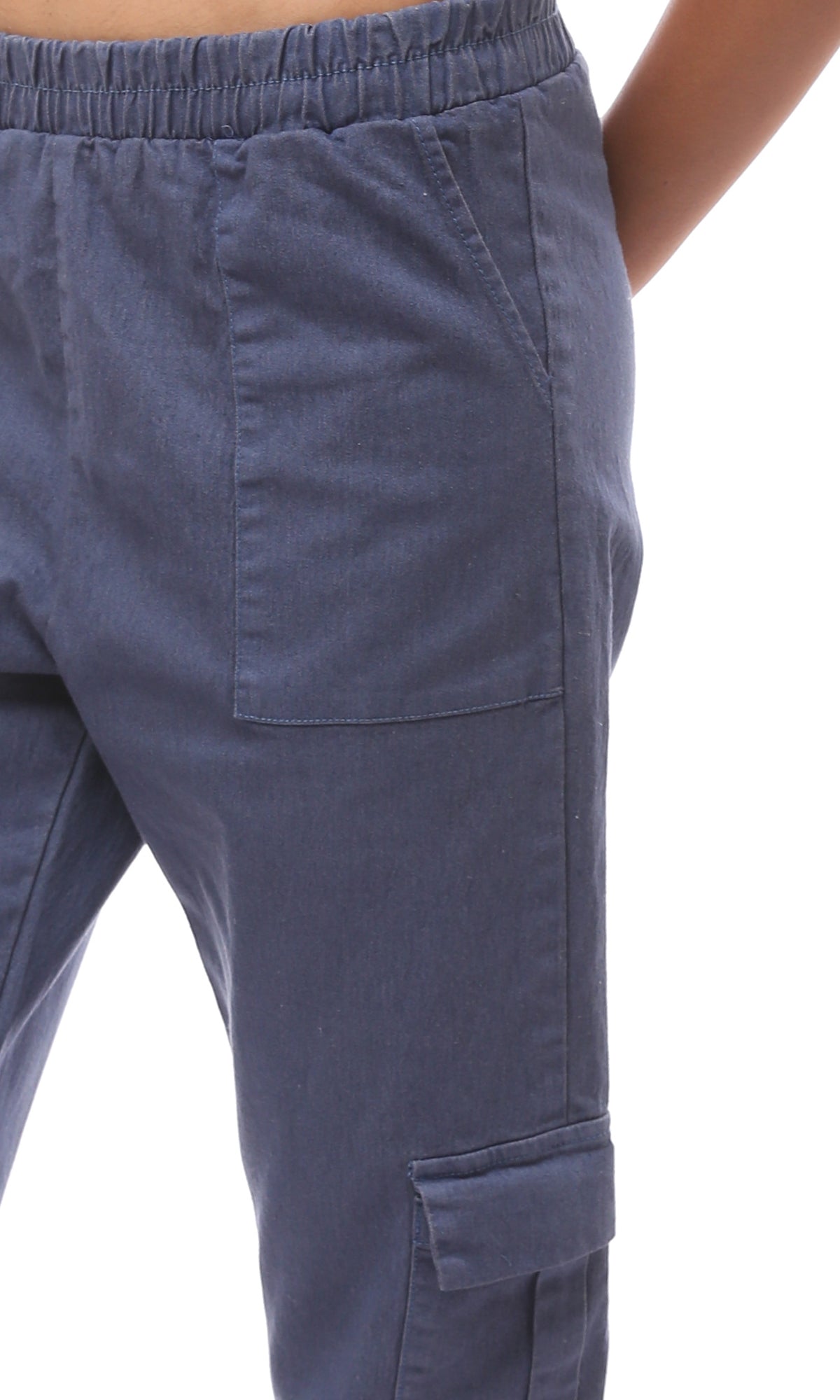 O167435 Elastic Waist Standard Blue Cargo Jeans