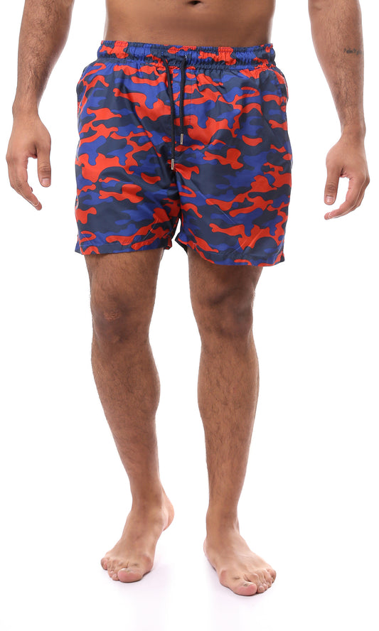 O167851 Blue & Red Camouflage Summer Swim Shorts