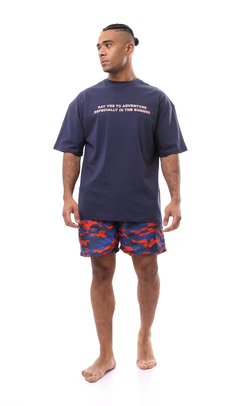 O167851 Blue & Red Camouflage Summer Swim Shorts