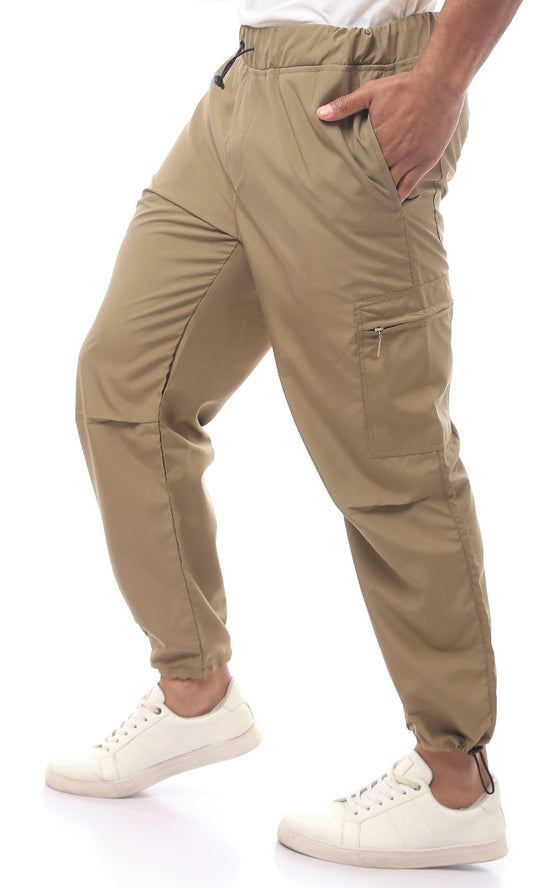 O167935 Khaki Green Slip On Trousers With Hem