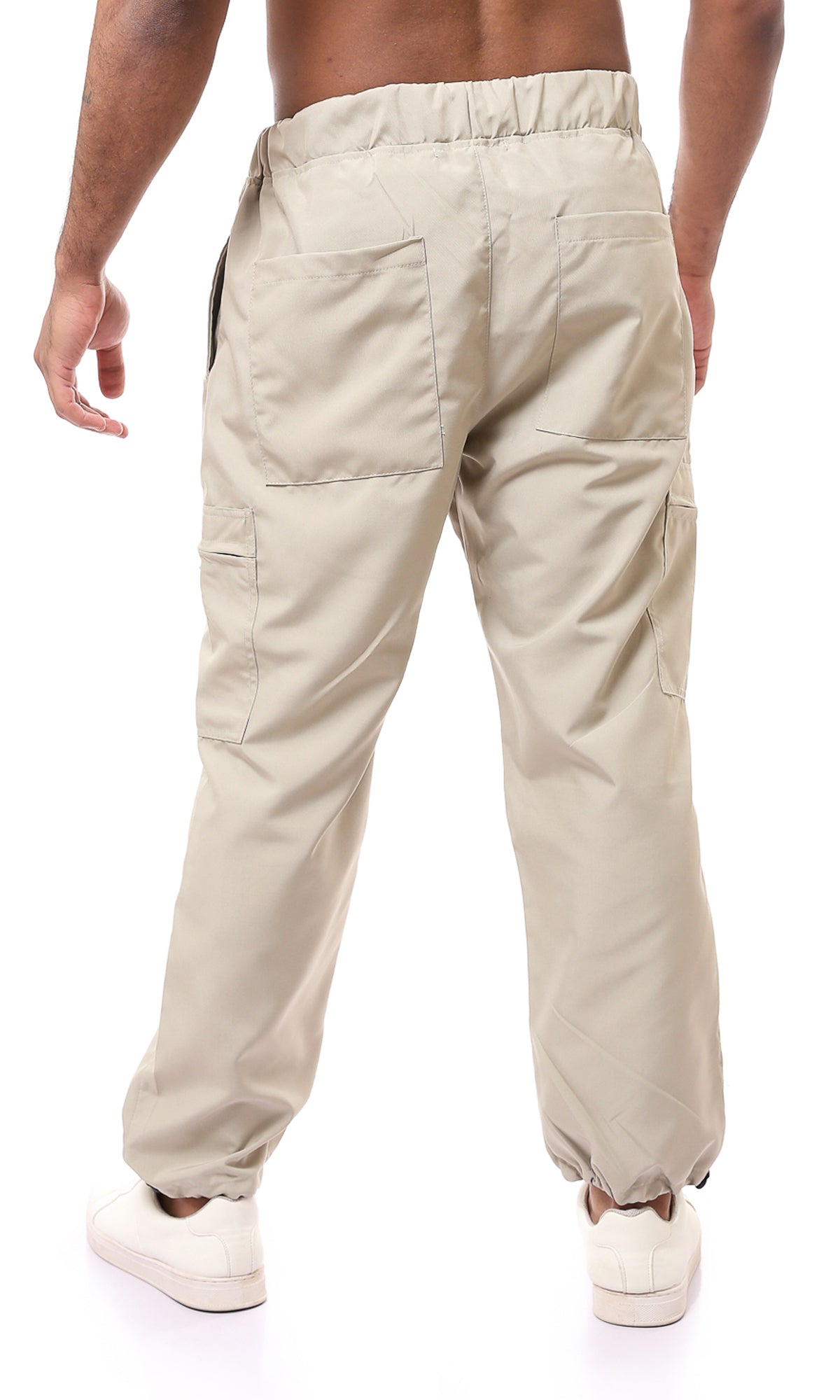 O167936 Slip On Casual Beige Pants With Adjustable Hem
