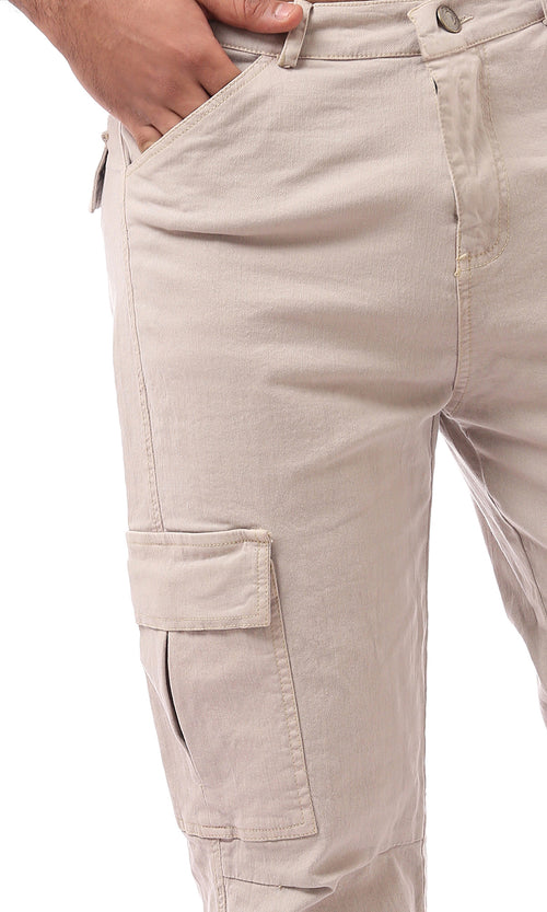 O167940 Multi-Pockets Casual Beige Cargo Pants
