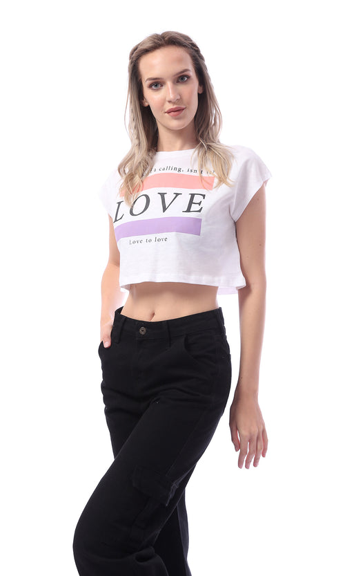 تيشيرت قصير أبيض بطباعة "حب"