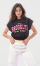 O168210 Black "Brooklyn" Printed Tee With Hem