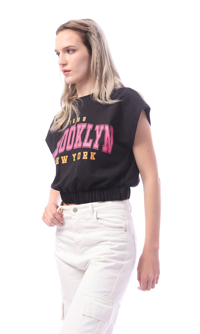 O168210 Black "Brooklyn" Printed Tee With Hem