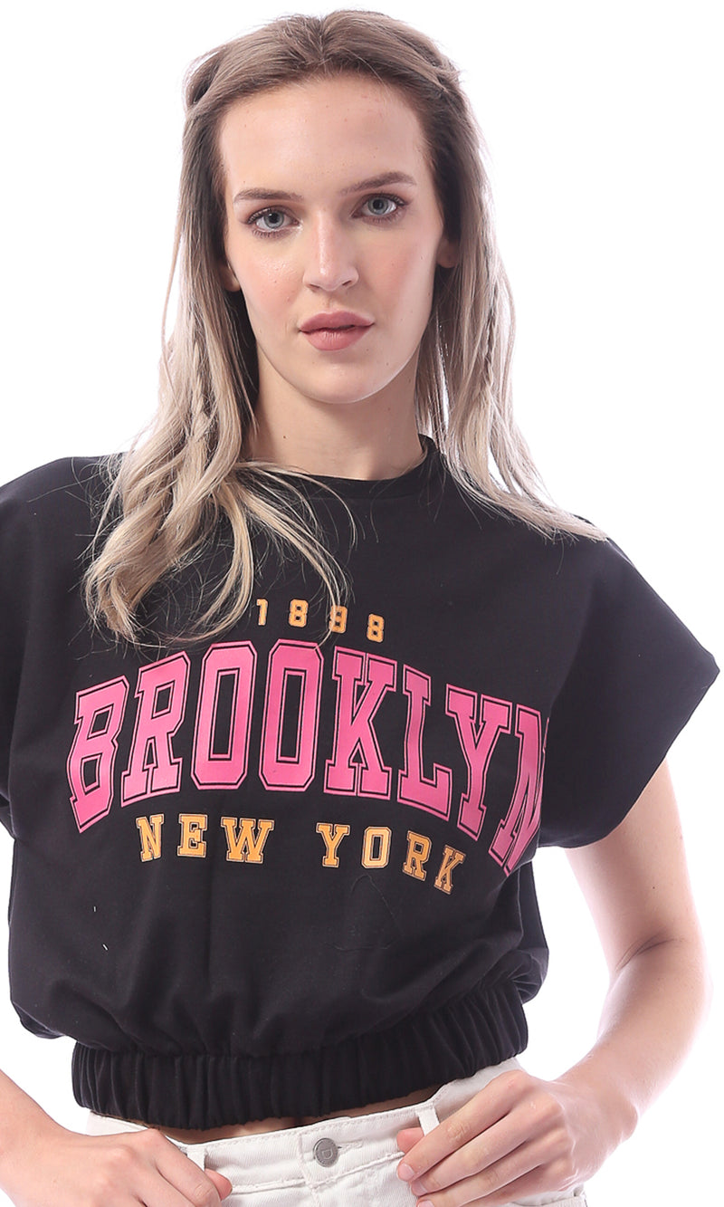 O168210 Black "Brooklyn" Printed Tee With Hem