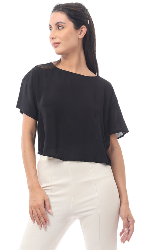 توب أسود سادة باكمام قصيرة سهل الارتداء