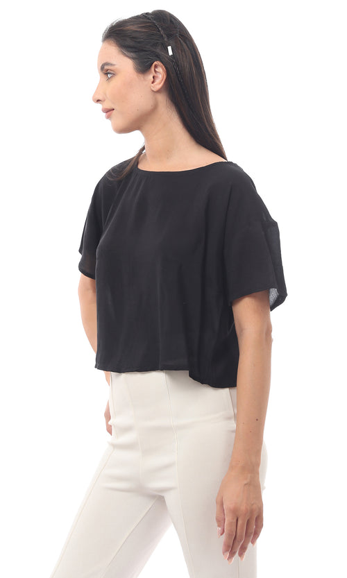 توب أسود سادة باكمام قصيرة سهل الارتداء