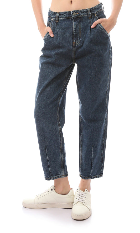 O168783 Dark Blue Regular Fit Comfortable Fly Zipper Jeans